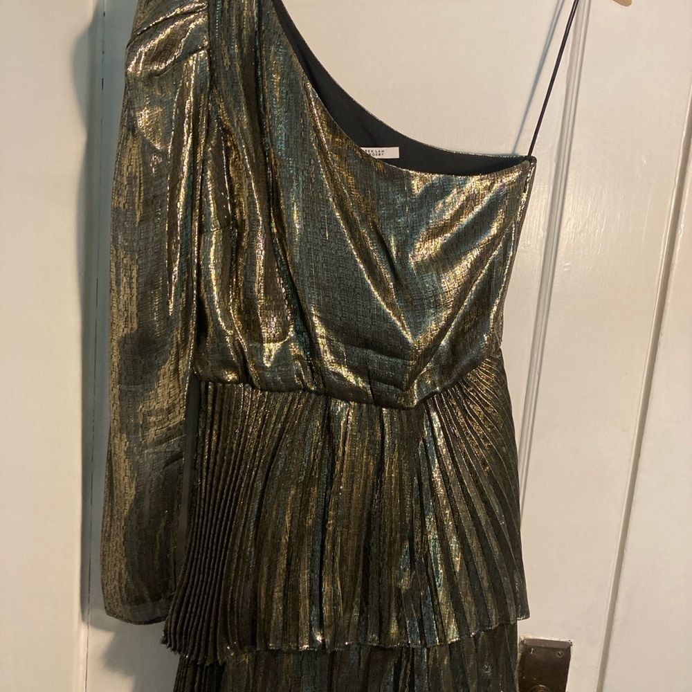 Gold/Black Metallic One-Shoulder Silk Dress